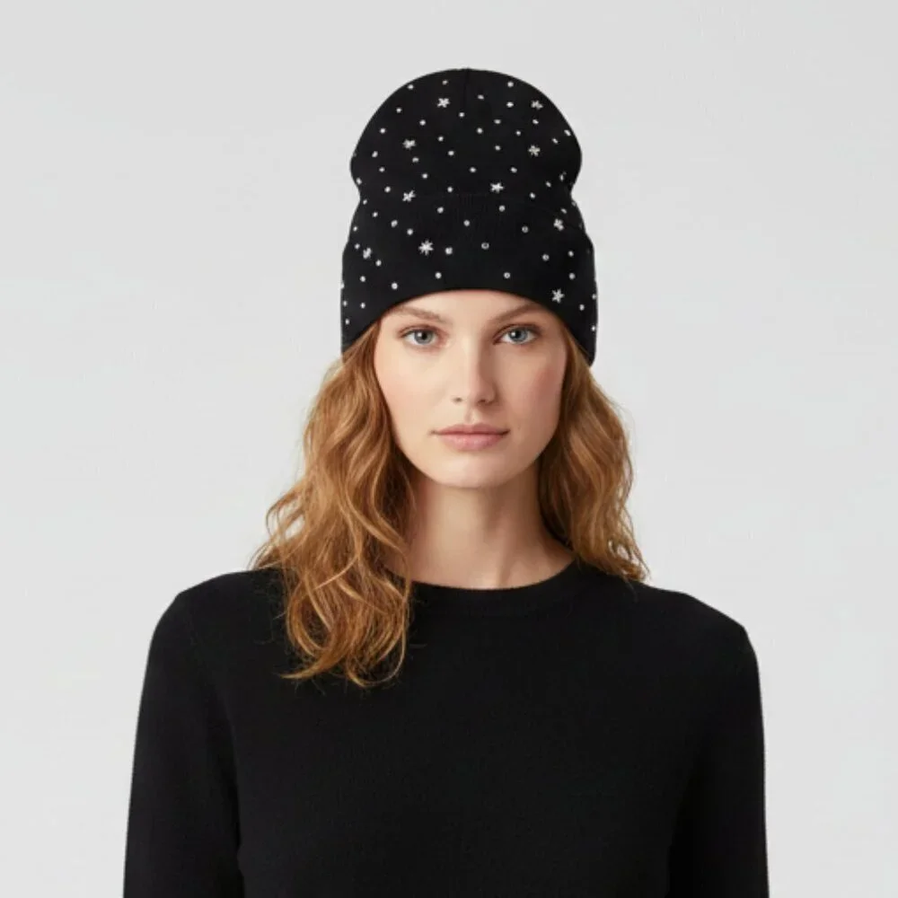 Black Rhinestone Beanie • Sparkly Knit Hat • Cozy Cap • NWT